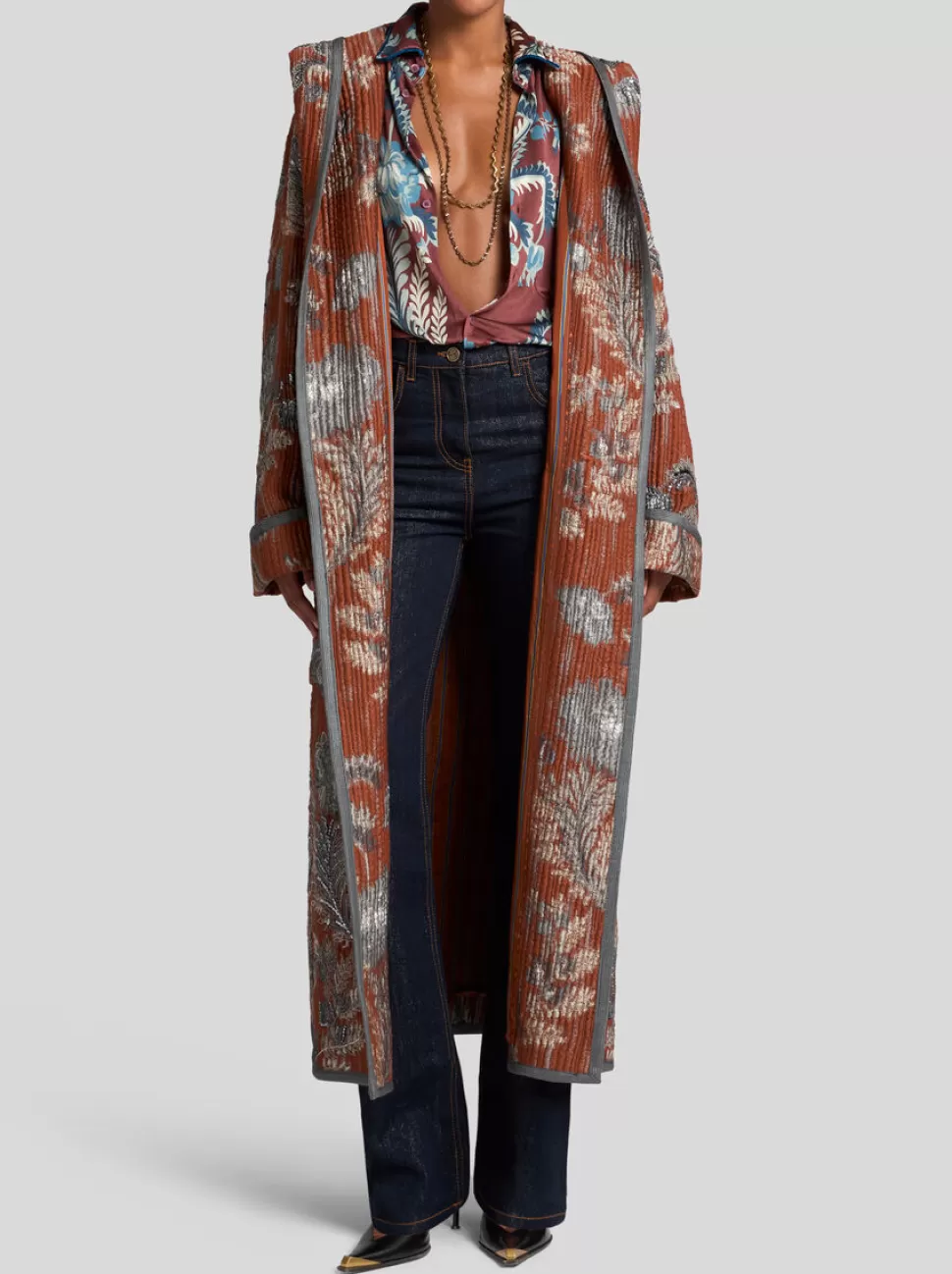 Damen ETRO GEHÄMMERTER JACQUARD-MANTEL MIT STICKEREI