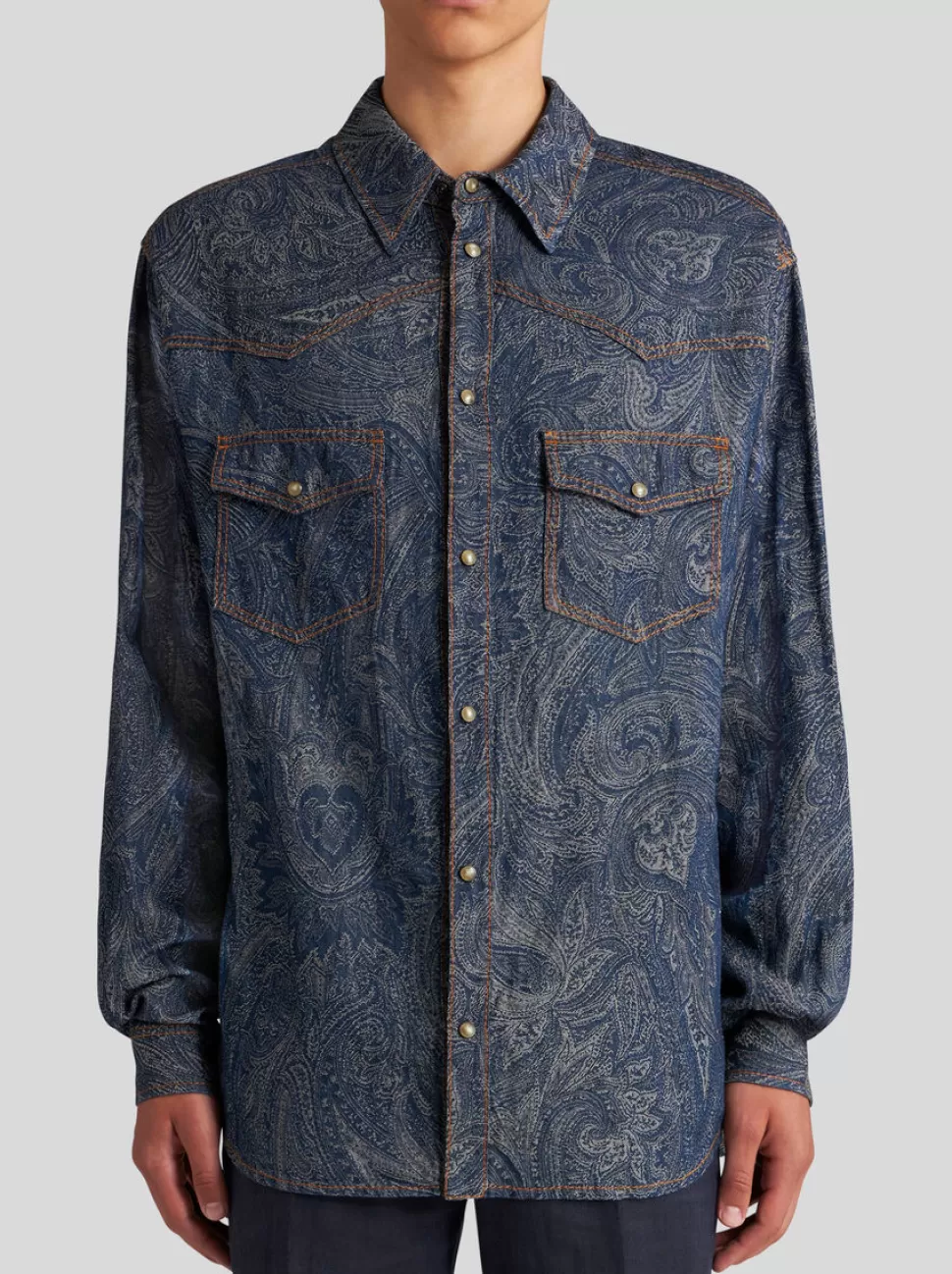 Herren ETRO HEMD AUS DENIM TWILL MIT PAISLEYMUSTER