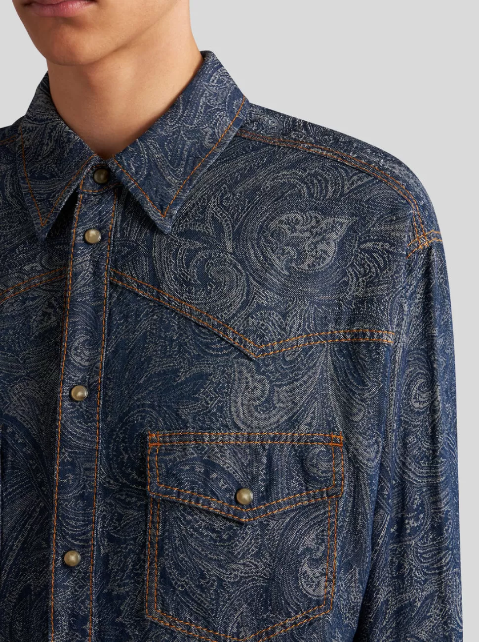 Herren ETRO HEMD AUS DENIM TWILL MIT PAISLEYMUSTER