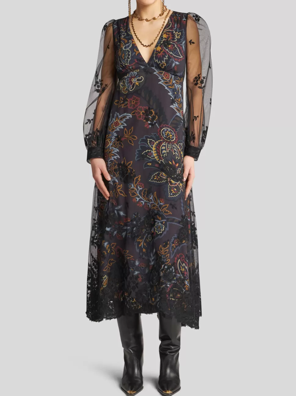 Damen ETRO KLEID AUS CRÊPE DE CHINE UND SPITZE