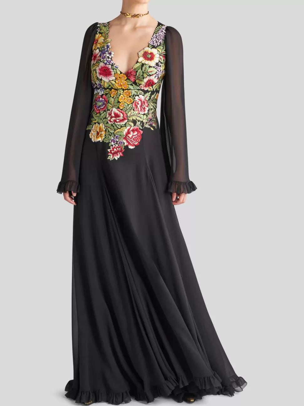 Damen ETRO KLEID AUS GEORGETTE MIT FLORALER STICKEREI