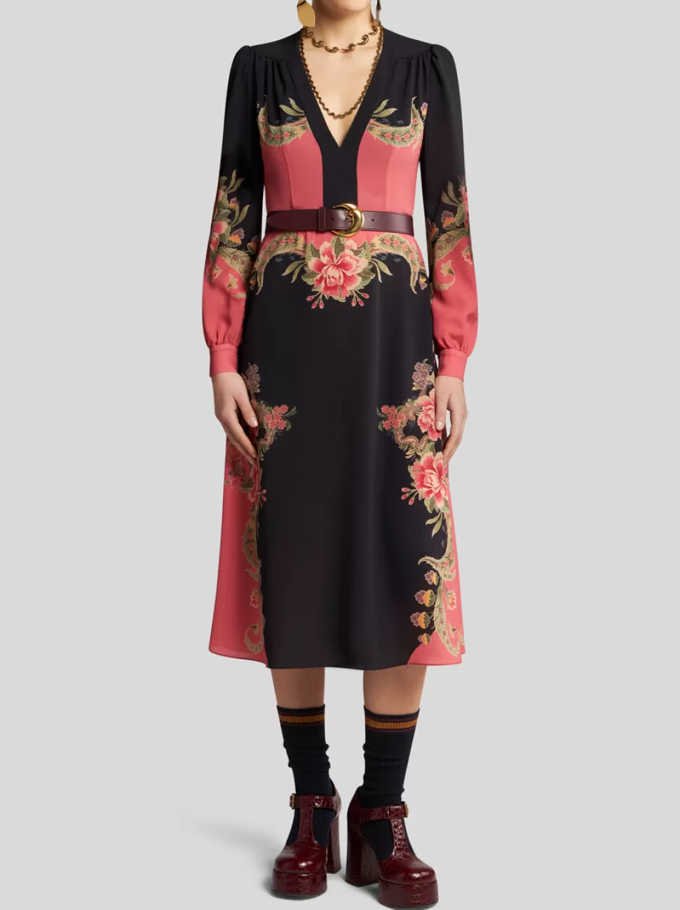 Damen ETRO MIDIKLEID MIT PLATZIERTEM FLORALEM PRINT