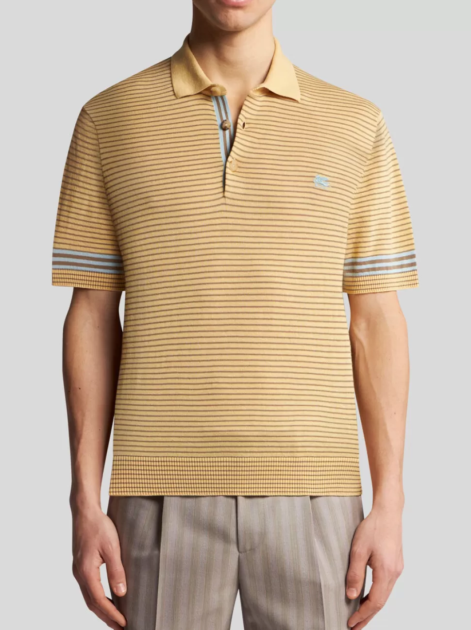 Herren ETRO POLOSHIRT AUS GESTREIFTEM STRICK MIT PEGASO