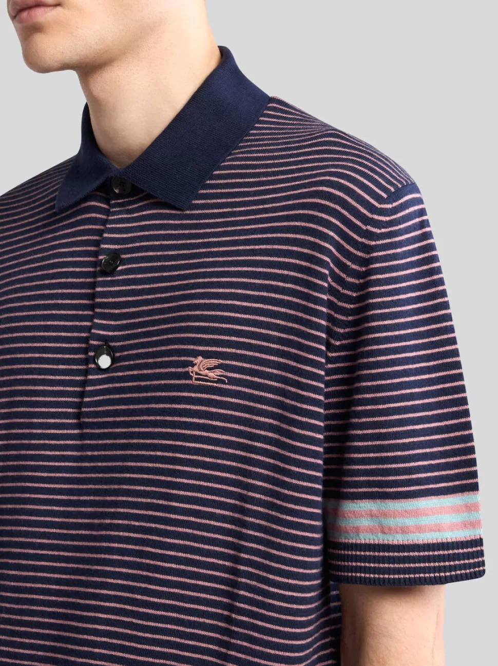 Herren ETRO POLOSHIRT AUS GESTREIFTEM STRICK MIT PEGASO