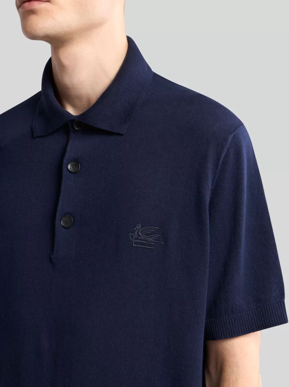 Herren ETRO STRICK-POLOSHIRT MIT AUFGESTICKTEM PEGASO