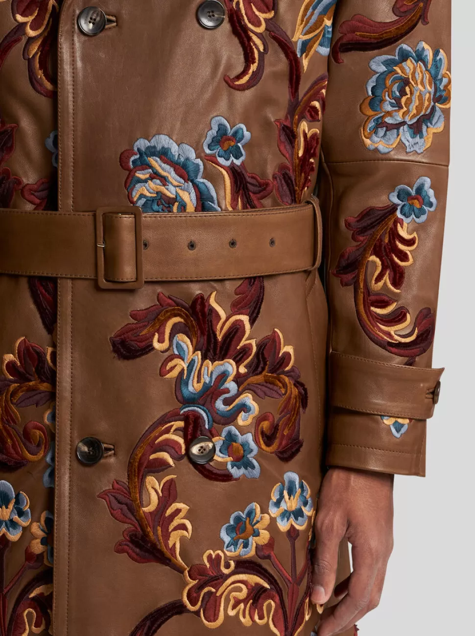 Herren ETRO TRENCHCOAT AUS LEDER MIT STICKEREI